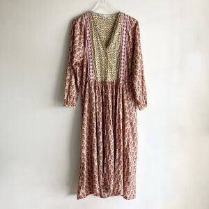 Zara Medium Midi Dress Boho Floral Print Crochet Long Sleeve Boho Festival